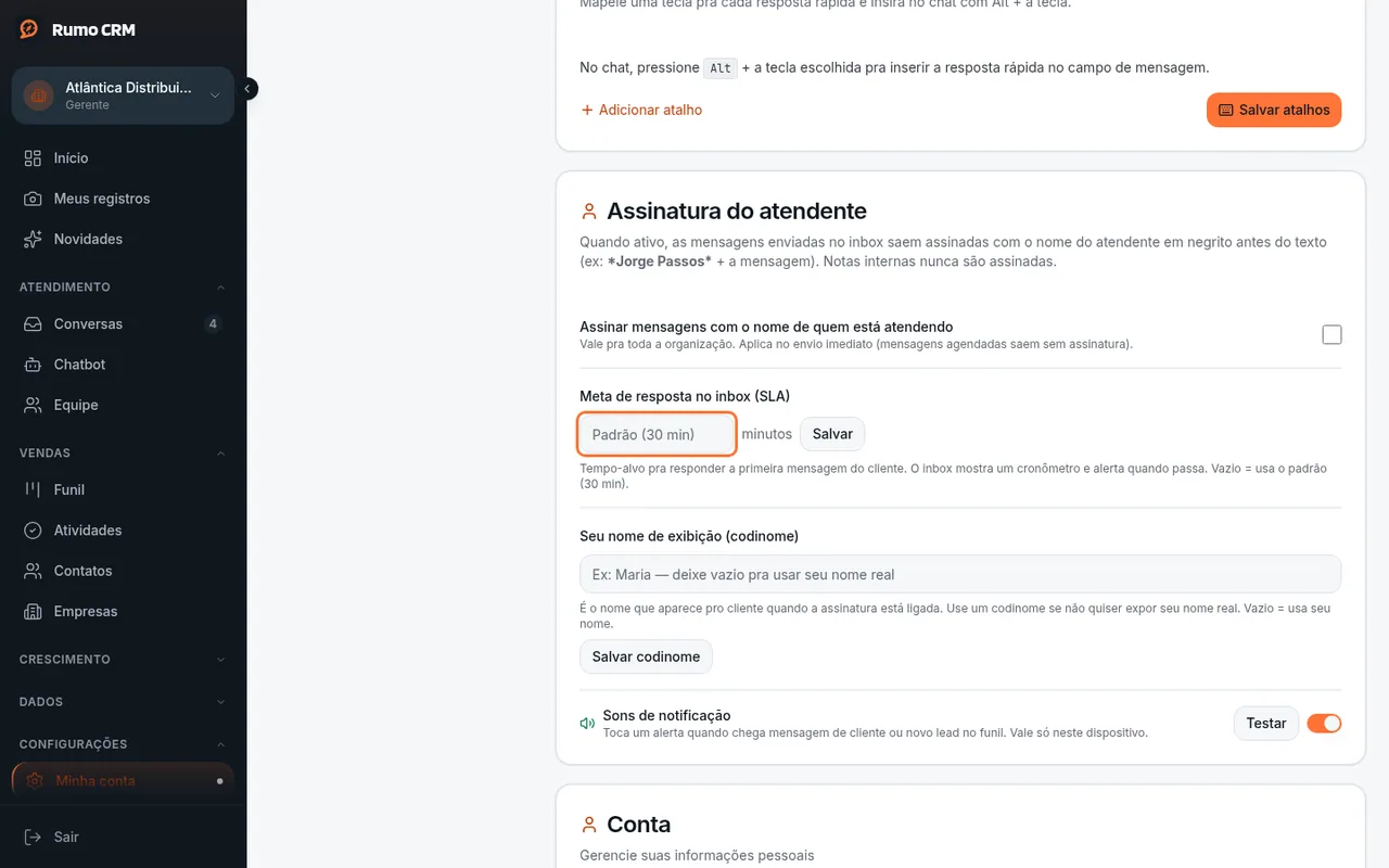 Meta de resposta do inbox