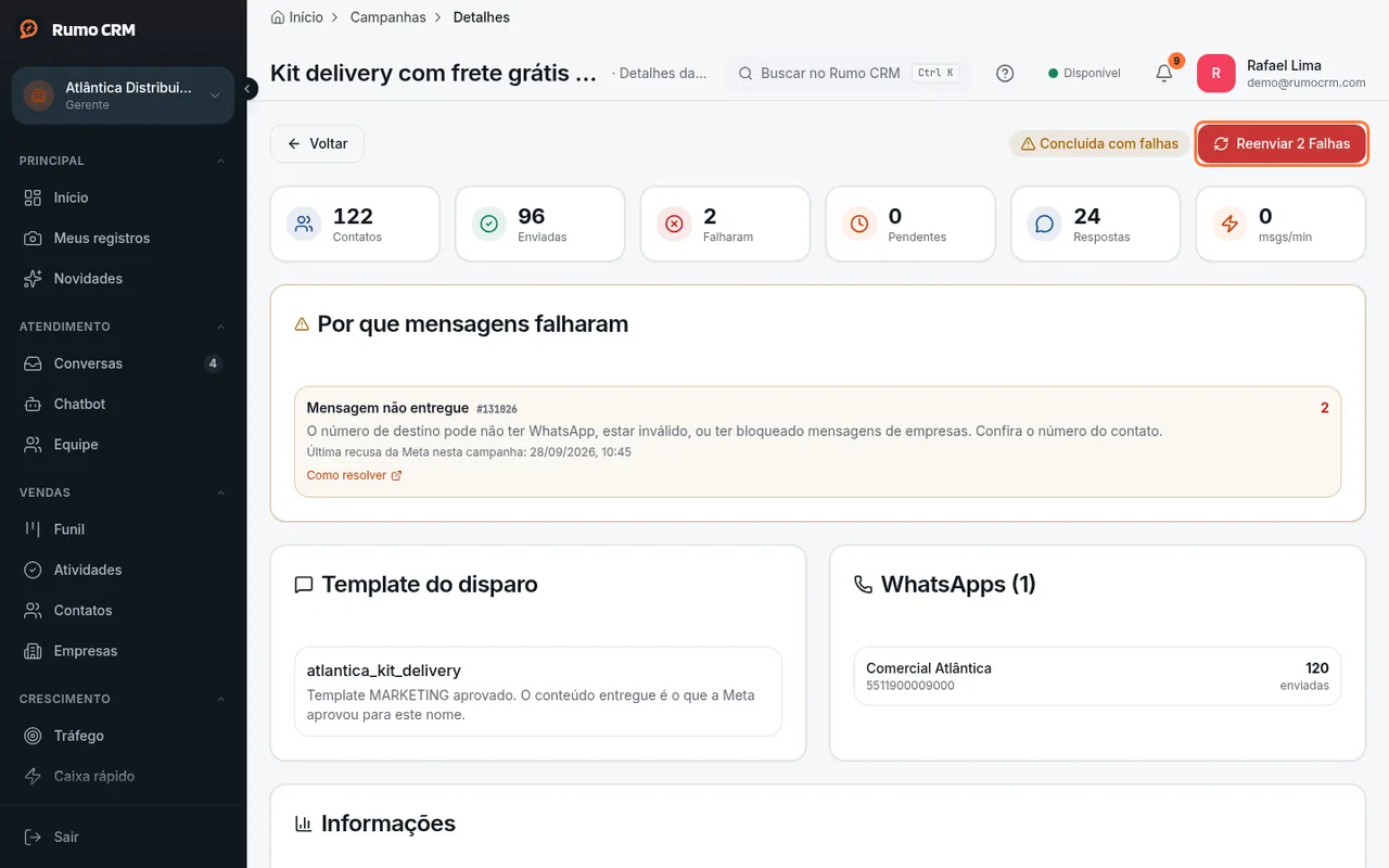 Botão de reenviar falhas
