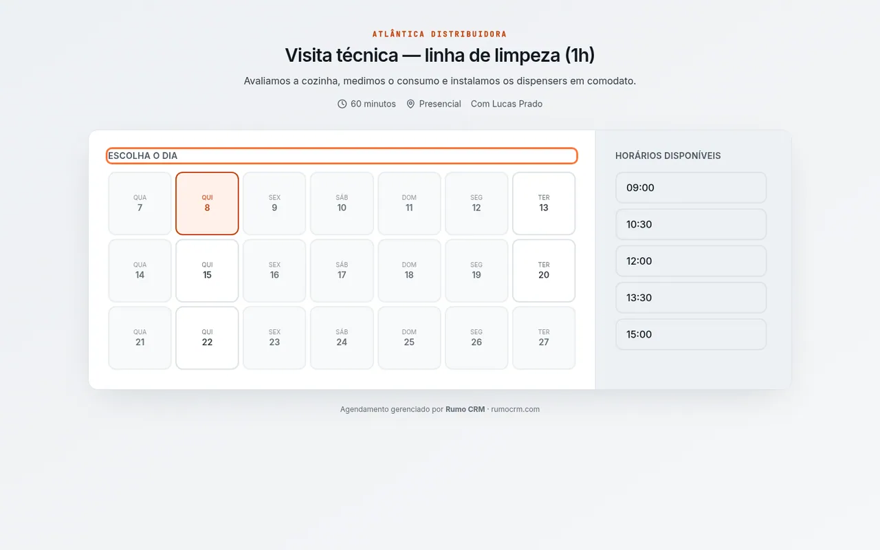 Página pública com dias e horários