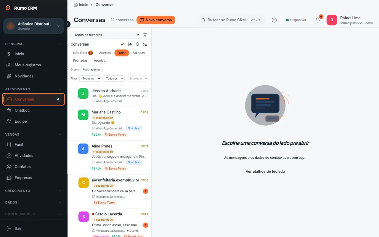 Item "Conversas" no menu lateral