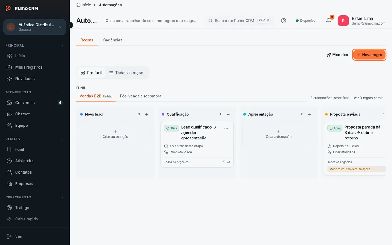 Botão Nova regra