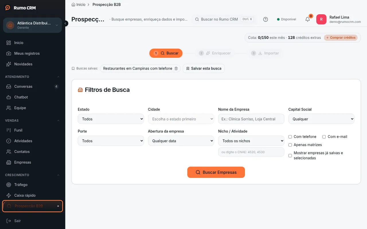 Item Prospecção B2B e selo da cota