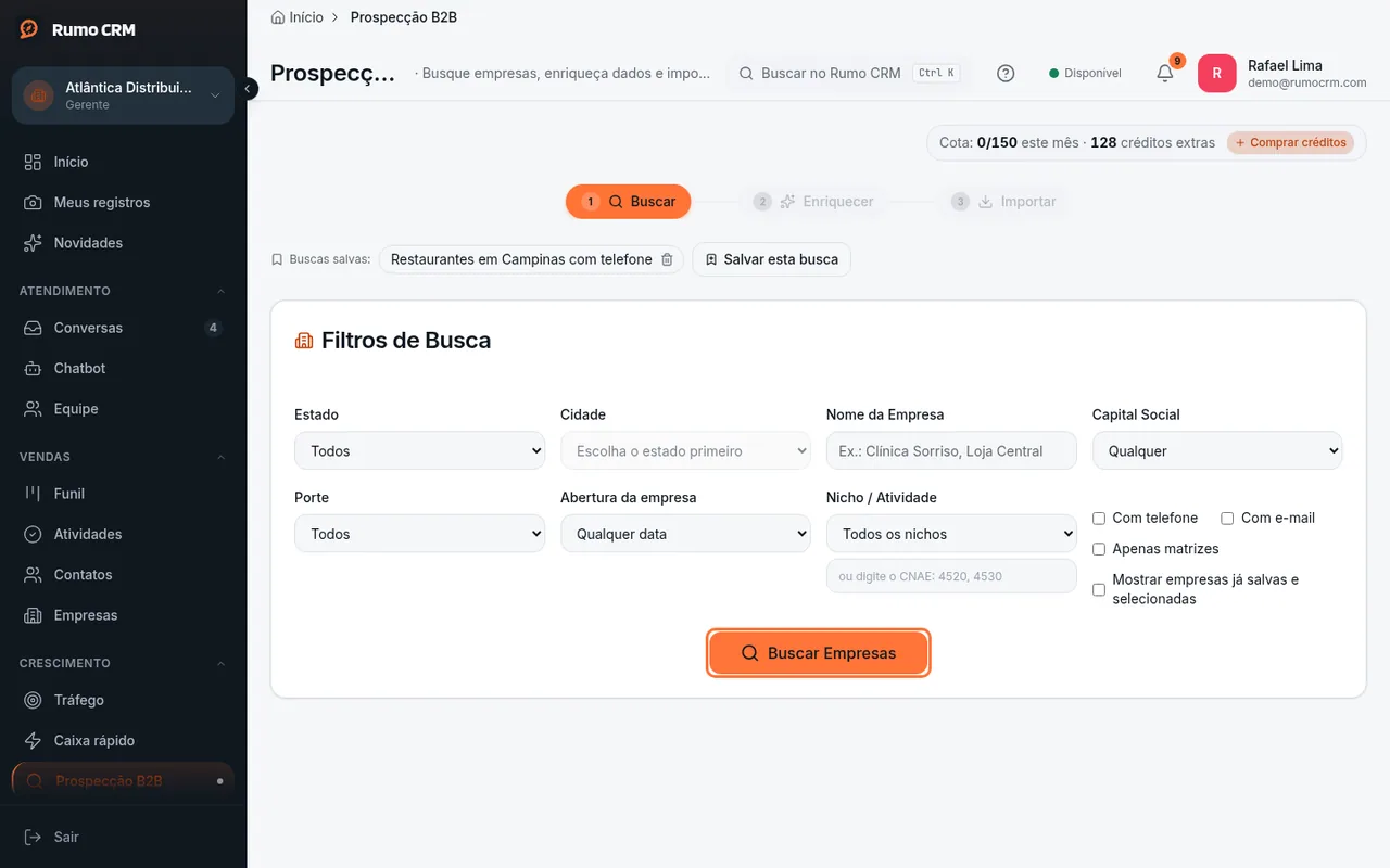 Botão Buscar Empresas e lista de resultados