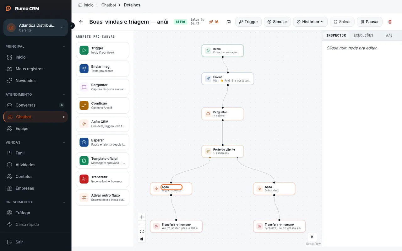 Opções do bloco Ação CRM