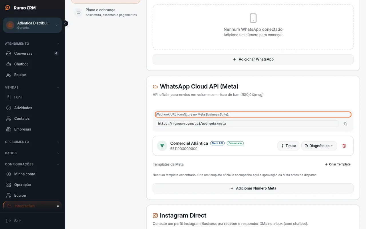 Webhook URL e Verify Token