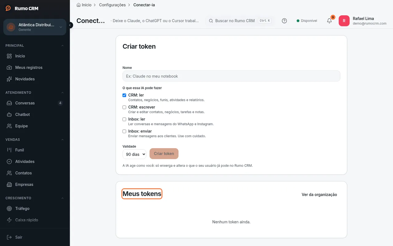 Lista de tokens e Revogar