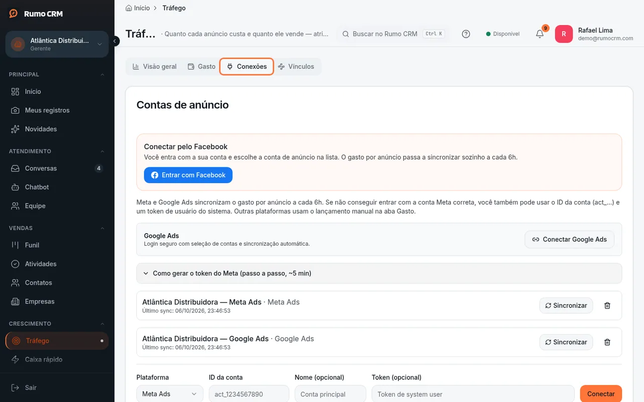 Aba Conexões do Tráfego