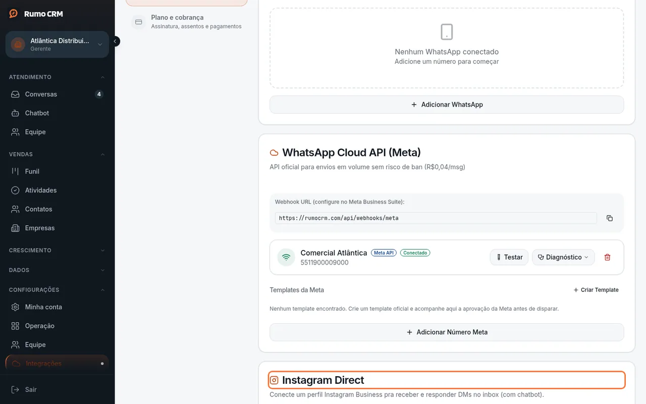 Cards Instagram Direct e LinkedIn Direct