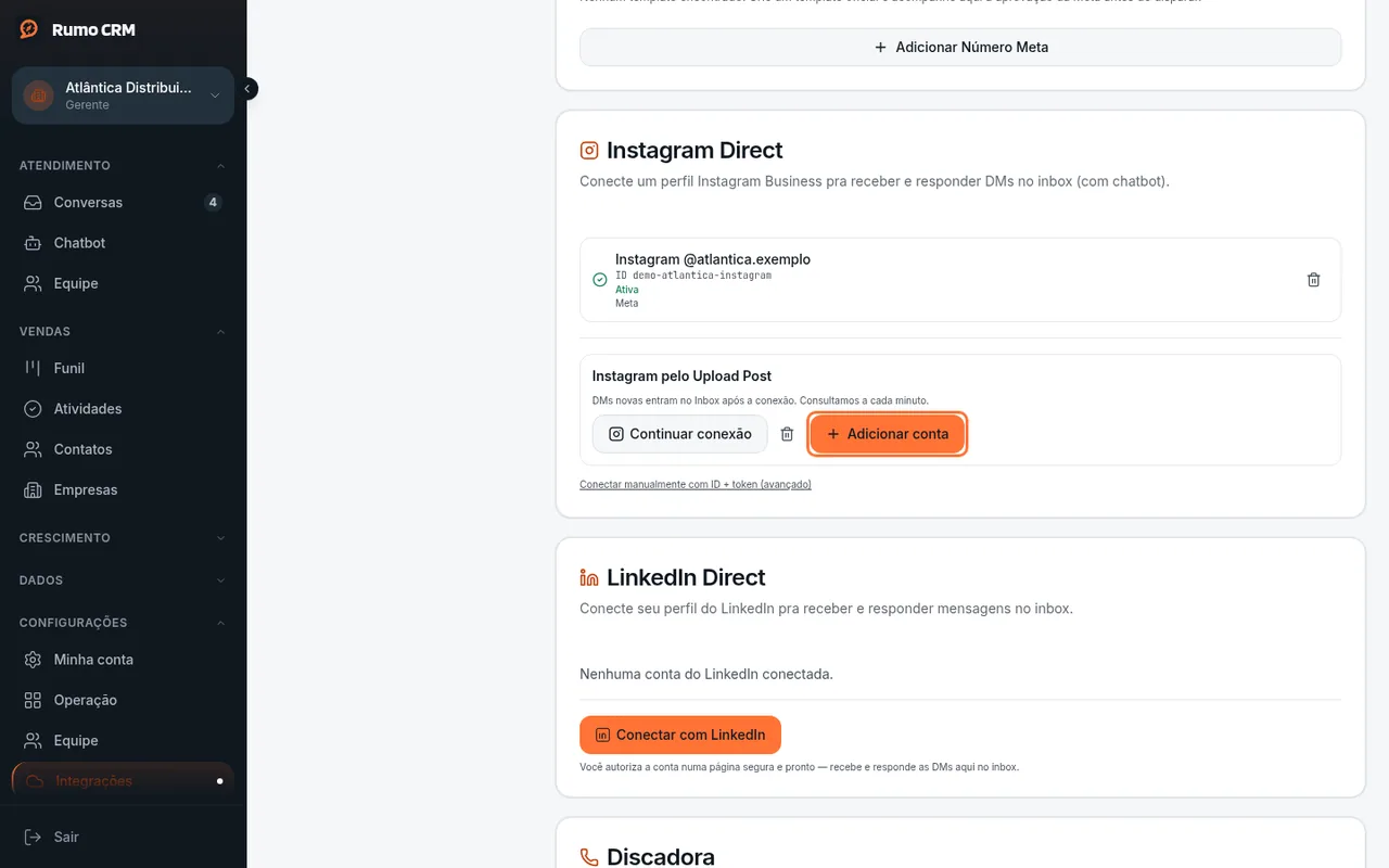 Botão Adicionar conta do Instagram
