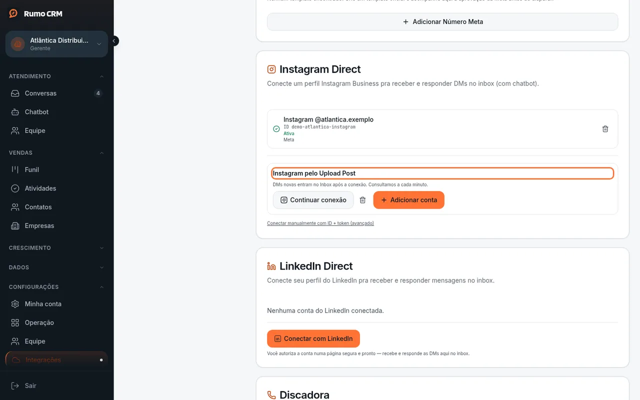 Conta do Instagram ativa na lista