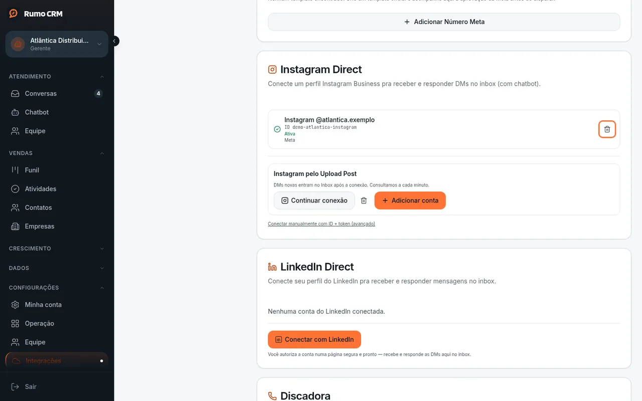 Lixeira para desconectar a conta