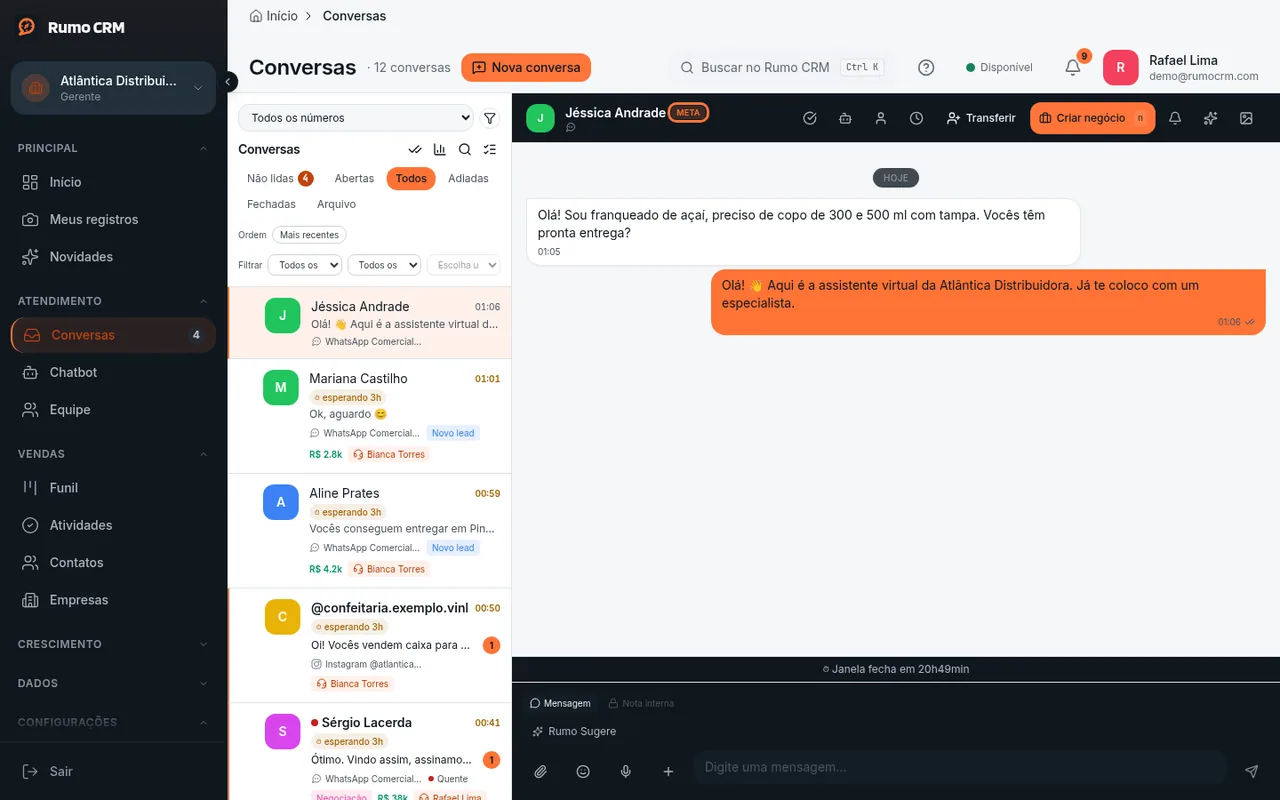 Selo WAB ou META no topo da conversa