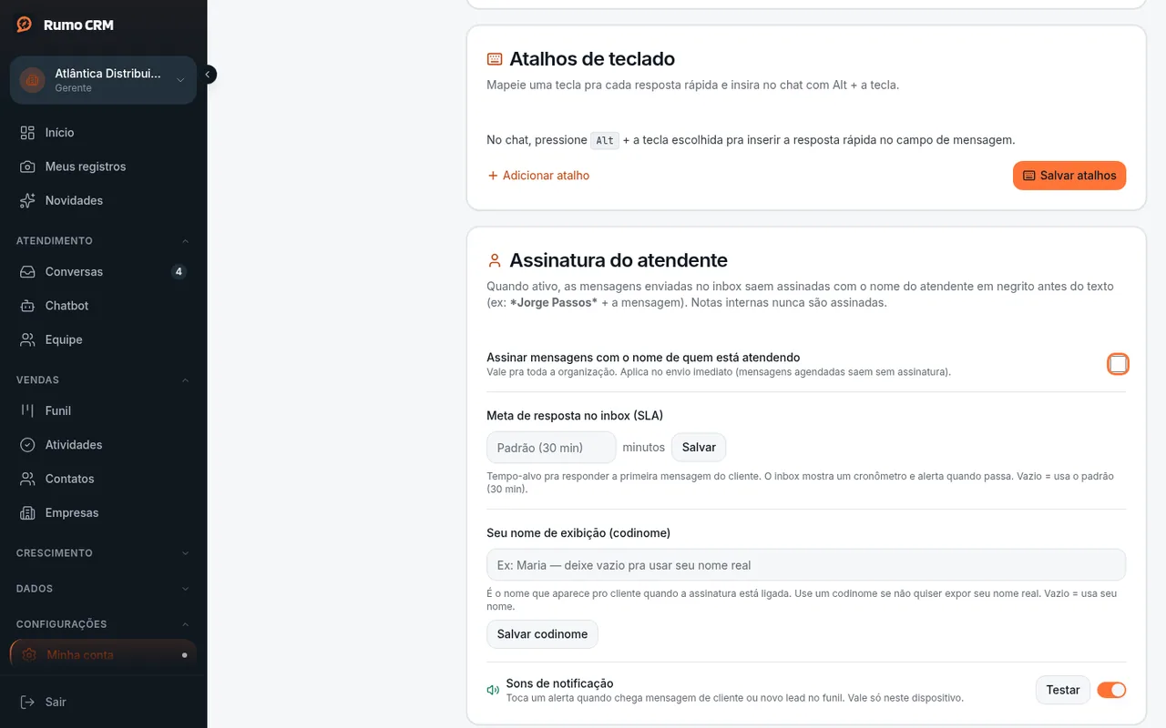 Opção de assinar as mensagens