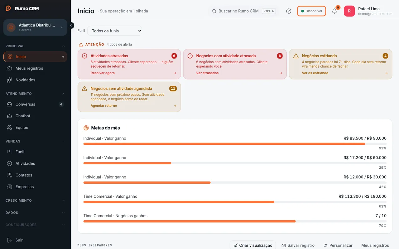 Seletor de status no topo