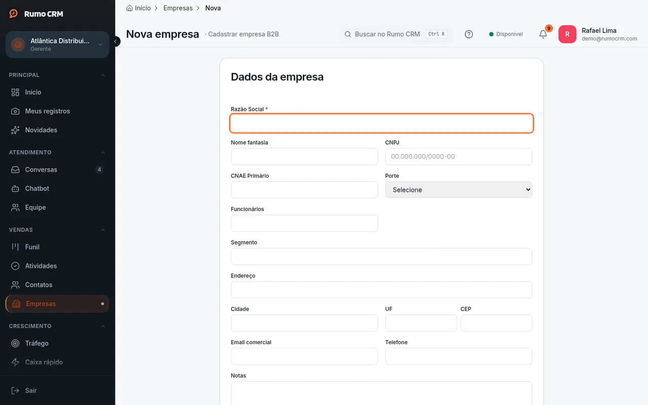 Formulário Nova empresa