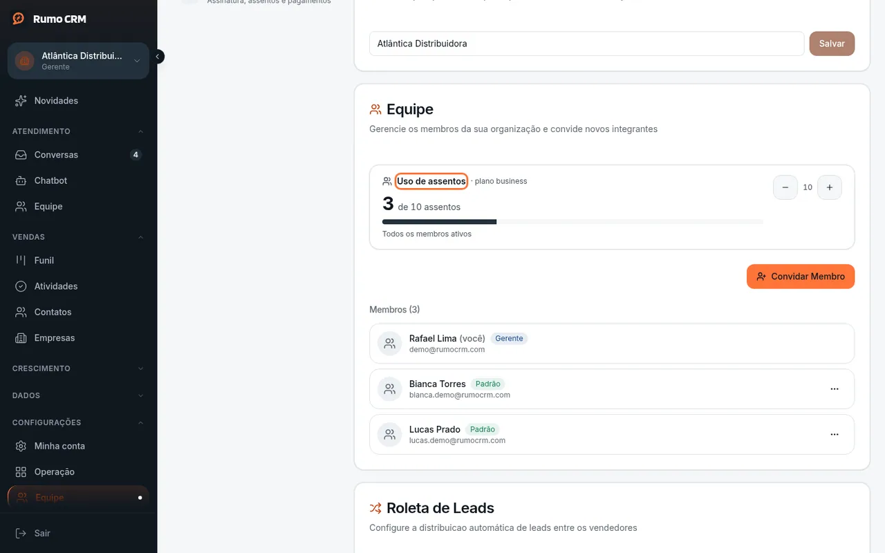 Card Uso de assentos com os botões − e +