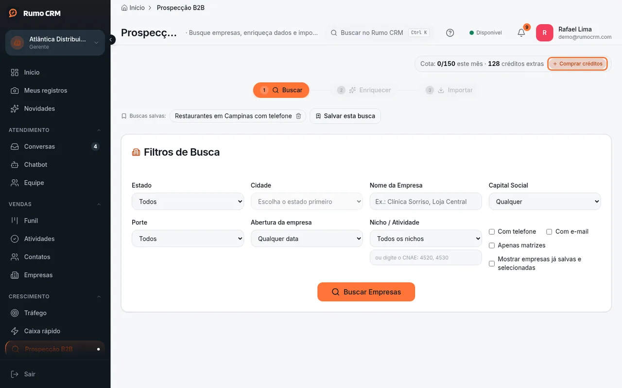 Botão Comprar créditos no selo