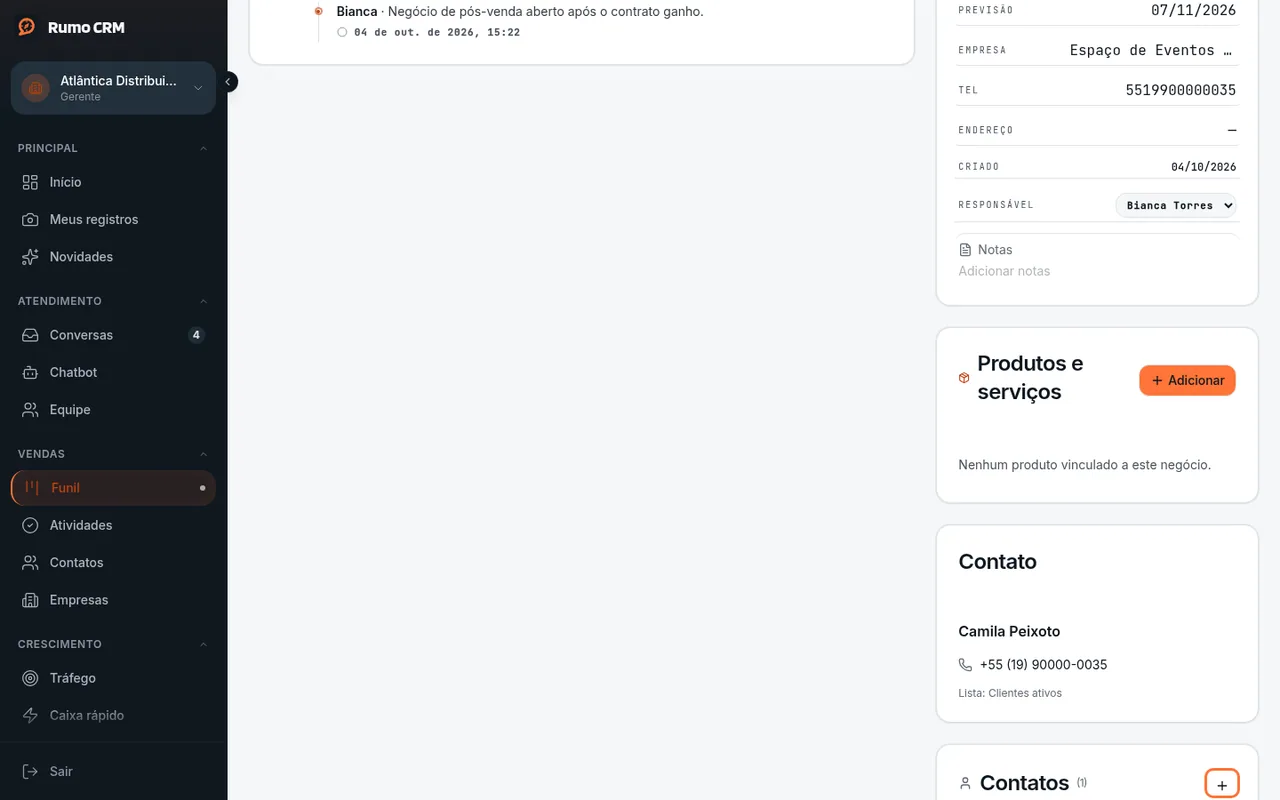 Botão Adicionar contato no quadro Contatos