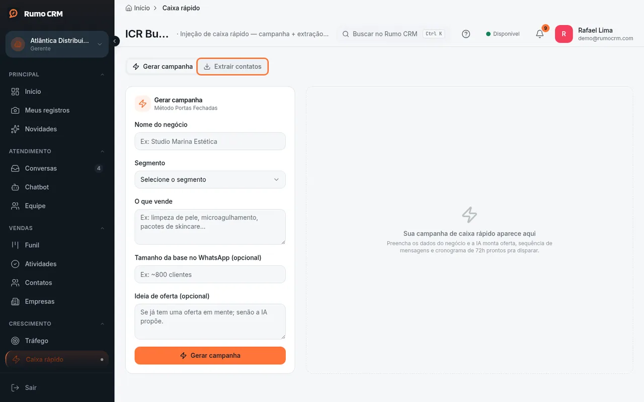 Aba Extrair contatos no ICR Builder