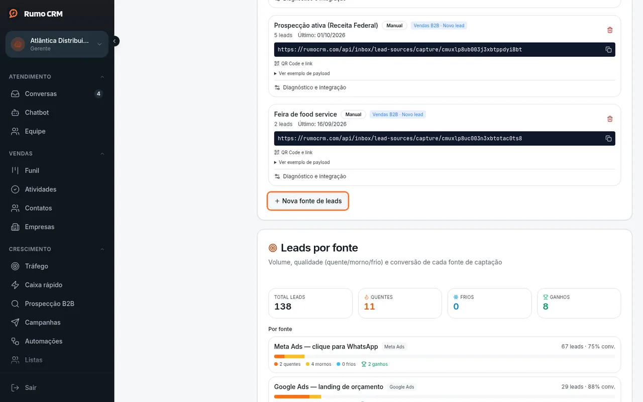 Criar nova fonte de leads
