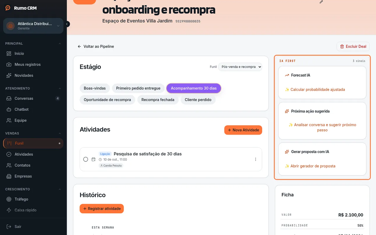 Bloco IA First na página do negócio