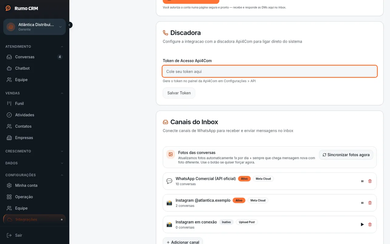 Card Discadora com o campo do token