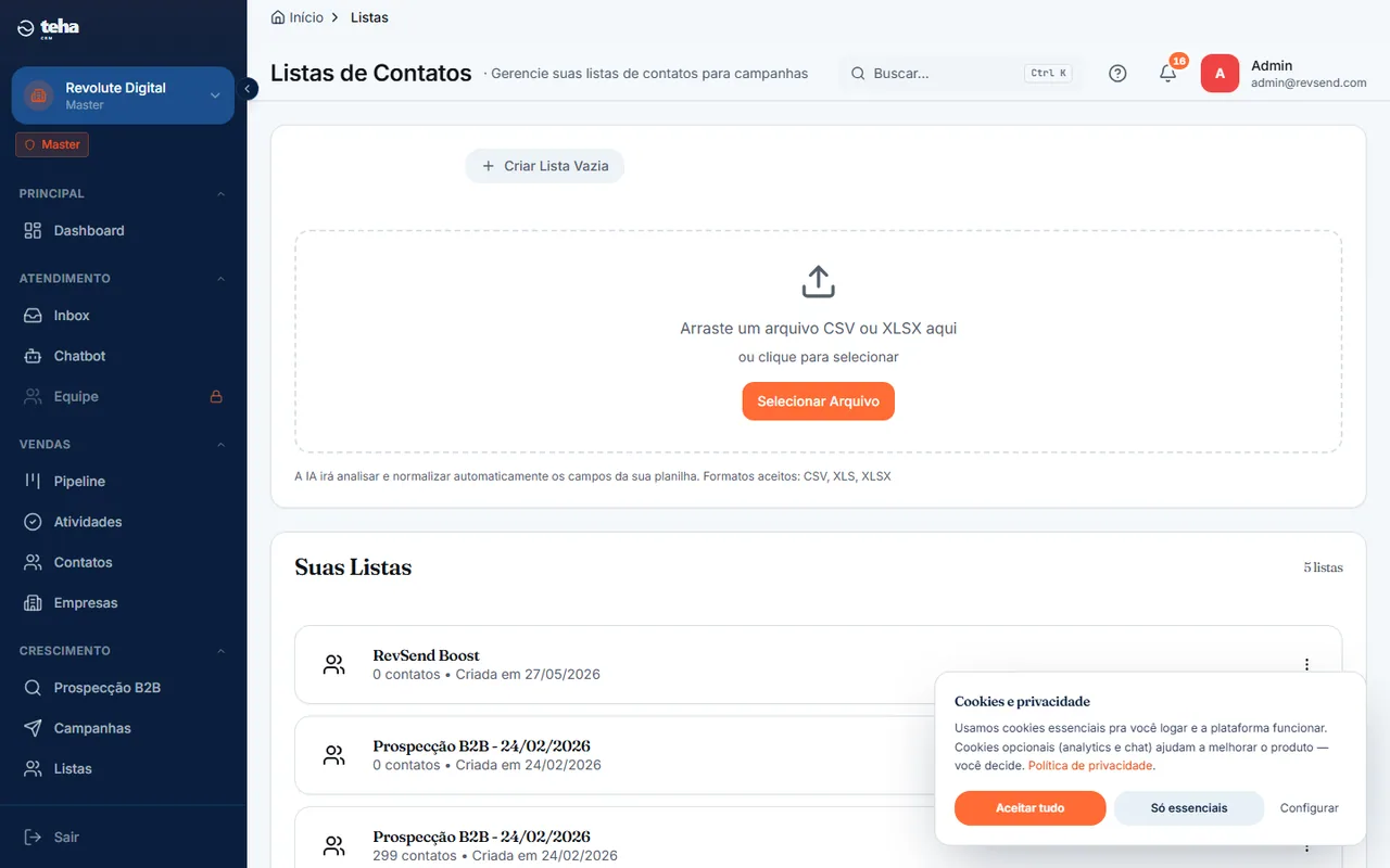 Listas de contatos