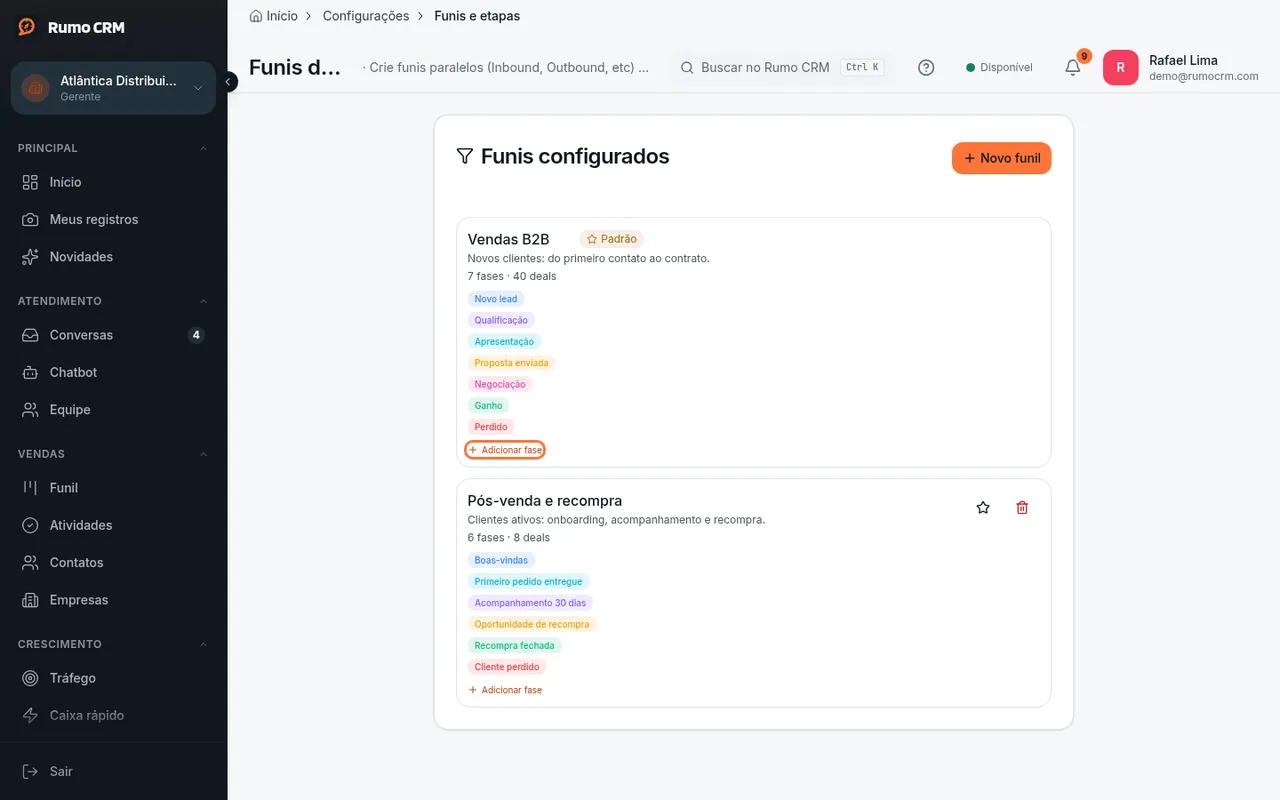 Link Adicionar fase no funil