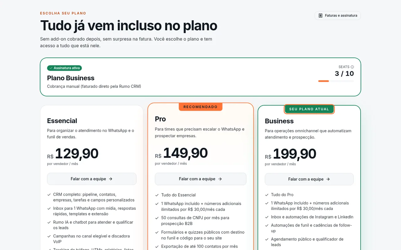 Card do plano atual na tela de planos