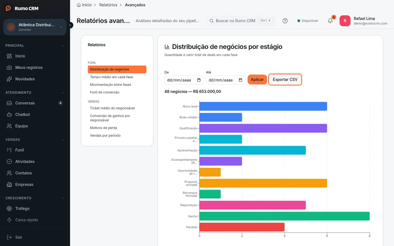 Exportar o relatório em CSV