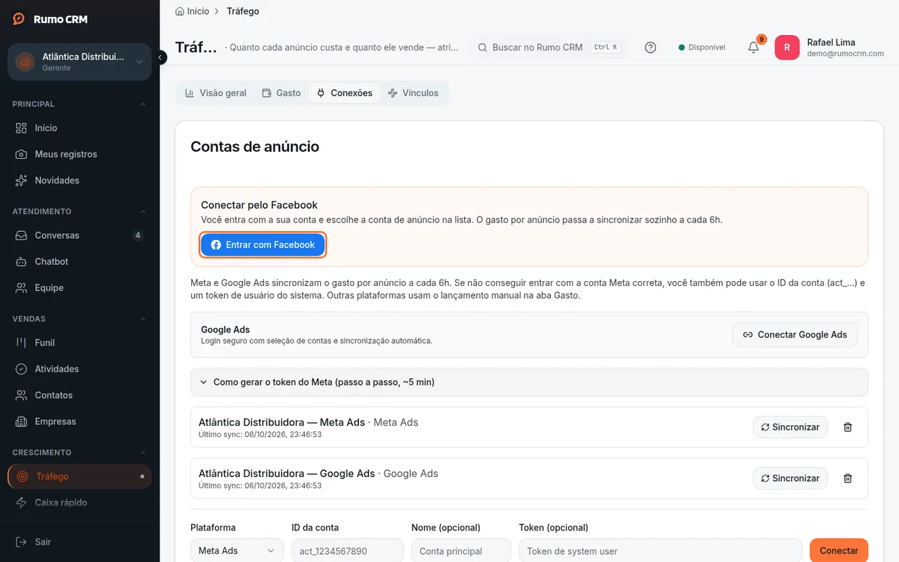 Conectar conta de anúncios da Meta