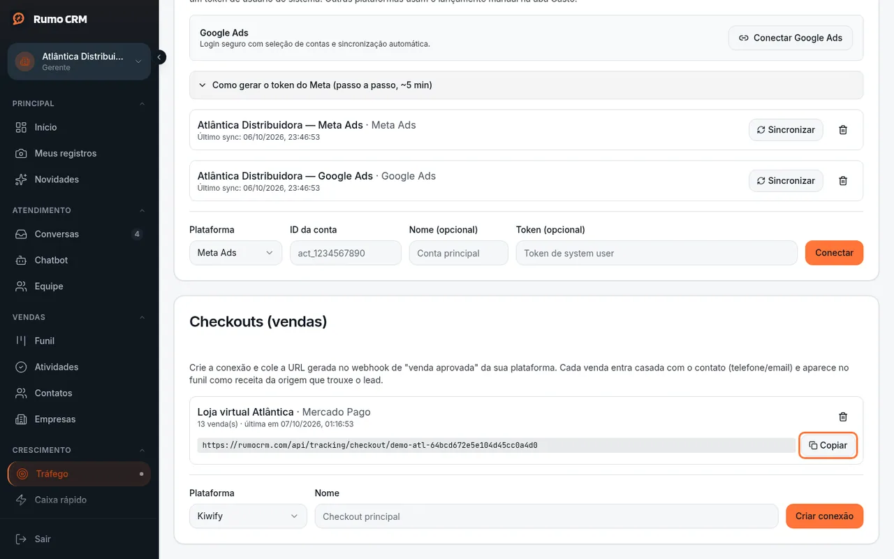 Copiar a URL do webhook